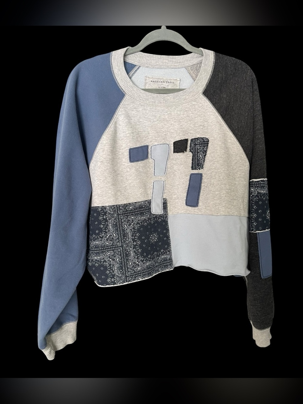 American Eagle Outfitters Women's Patchwork Crewneck Sweatshirt - Blue & Gray